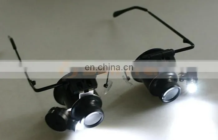 Binoculus Glasses Loupe LED Light 20X Eyewear Magnifier