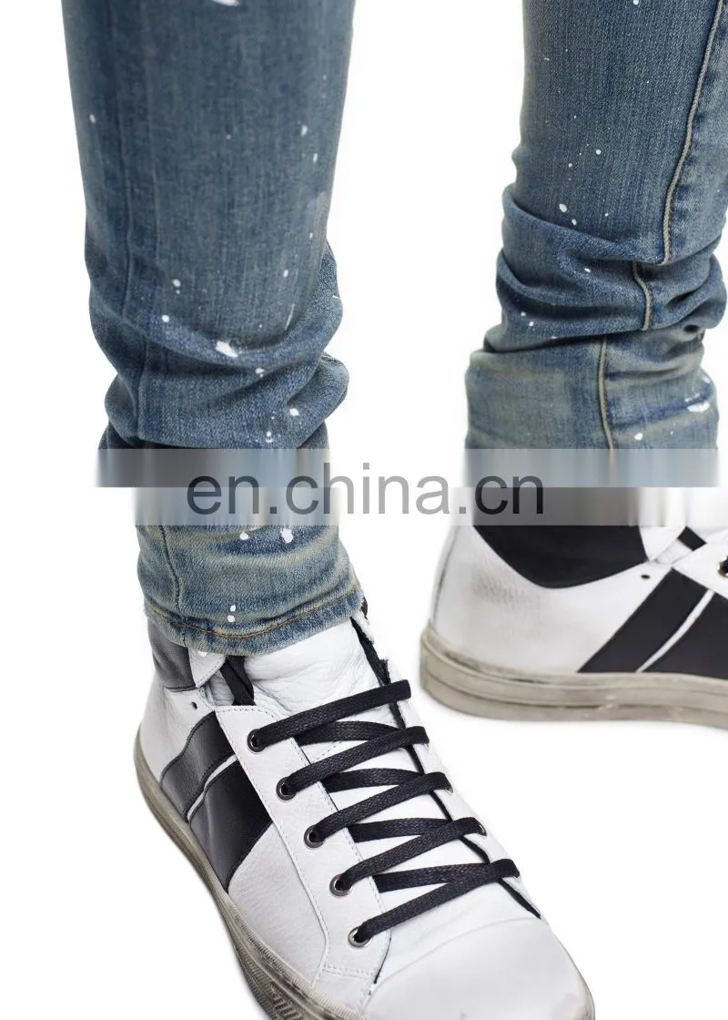 DiZNEW Classic Indigo Crystal Paint distressed jeans For Men
