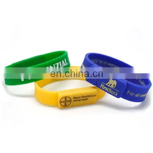 School Gift Silicone Colorful Wristband USB 2.0 Custom Logo Silicon Bracelet Wrist Band USB