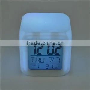 hot selling seven color changing alarm clock, square clock