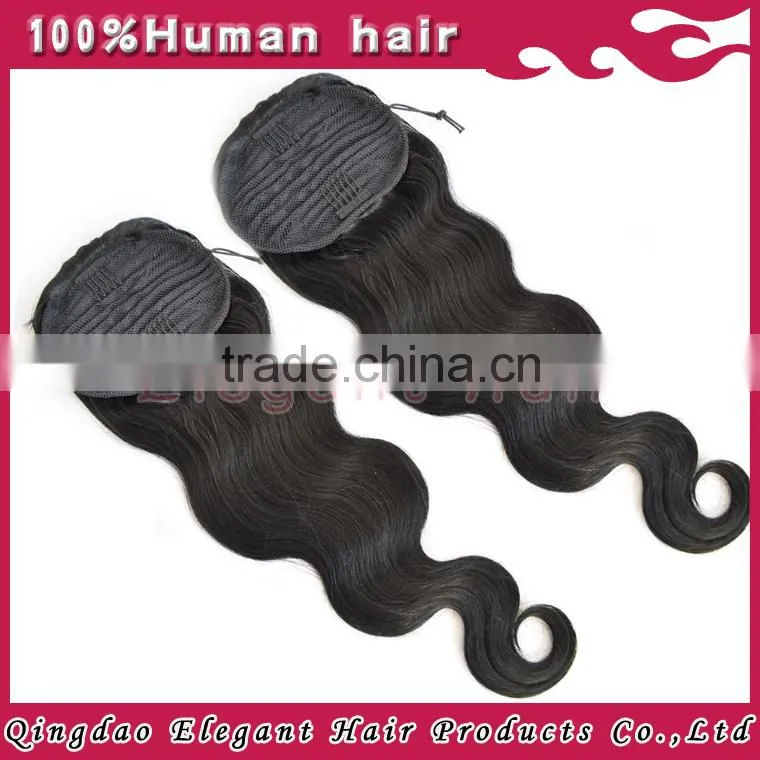 Indian Remy Hair Drawstring Ponytail With Clip, Wrap Around Human Hair Ponytail