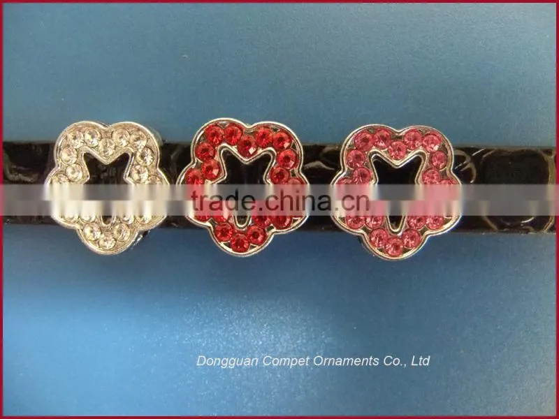 Zinc Alloy Rhinestone Plum Flower 10mm Slide Charms with full diamonds
