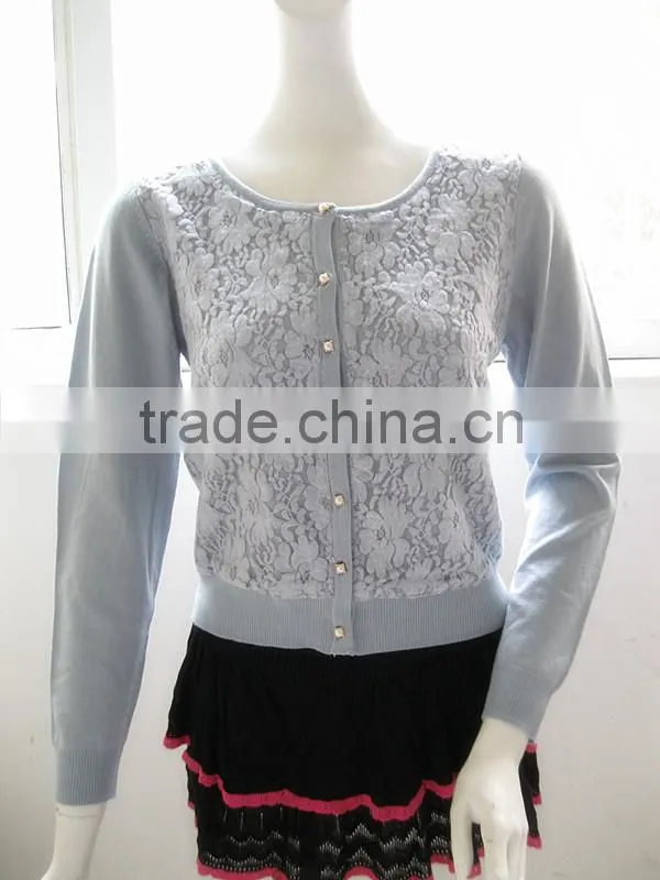 Pure color sweater coat lady flocking stitching knitted sweet cardigan