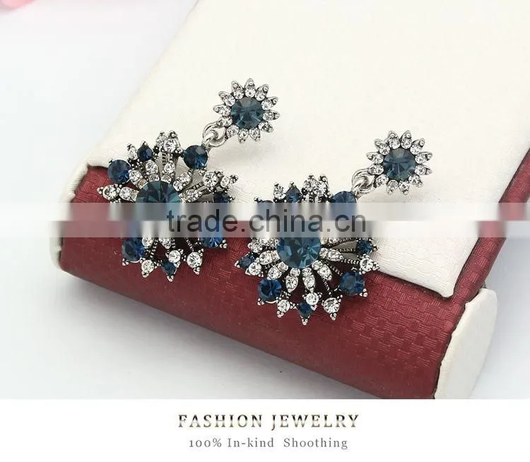 18K Gold Plated Crystal Fashion Lady Sunflower Type Drop Earrings