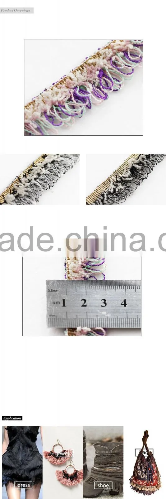 Multi-color single side fringed tirm for lady wearing