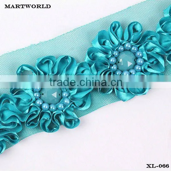 blue beads ribbon flower trim and flower(XL-066)