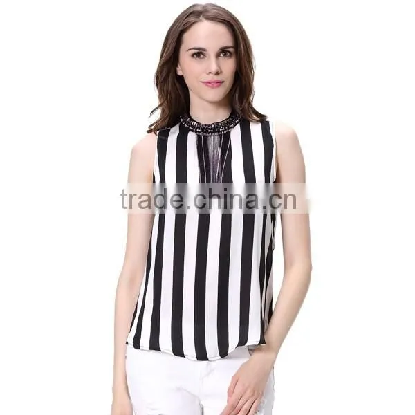 Black and White Striped Fashion Design Lady Blouse & Top Wholesale China