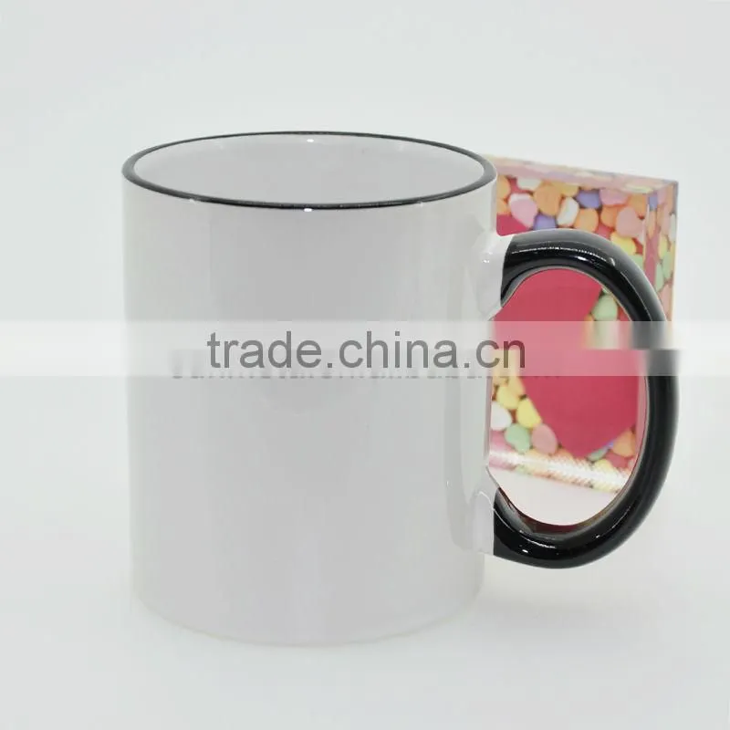 Sunmeta wholesale 11oz rim and handle color blank heat press mug, sublimation coated mug