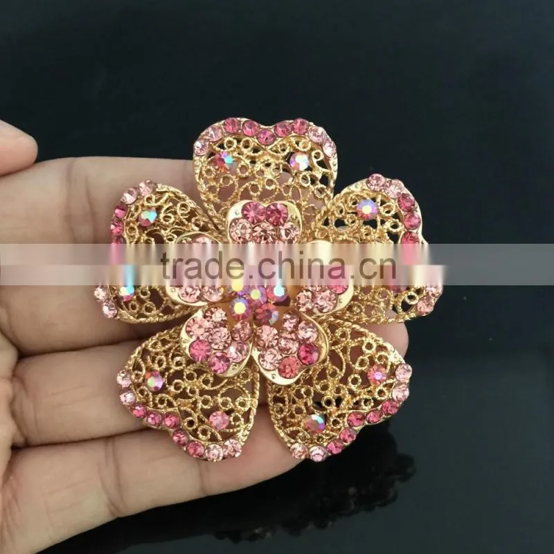 Metal Flower AB Rhinestone Brooch Pin,Color Rhinestone Brooches And Pins For Wedding Imitation