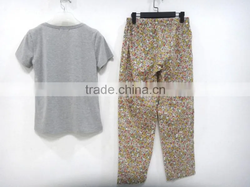 Summer personality round collar Floral draw string pant pajamas women