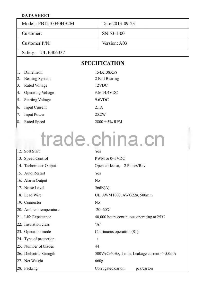 NEW Product ! PSC 12v dc ventilation fan With CE & UL Since 1993