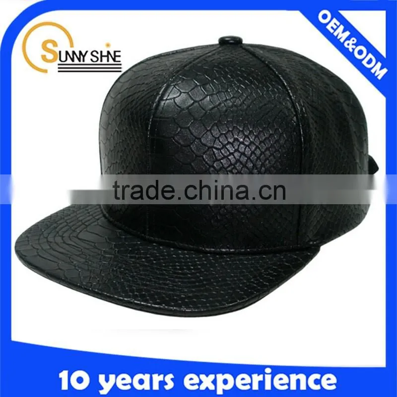 Wholesale Custom-made Leather 6 Panel Plain Snapback Cap