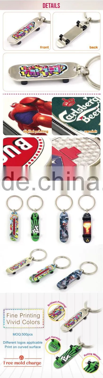 Wholesale bulk souvenir gifts metal two sided printed skateboard