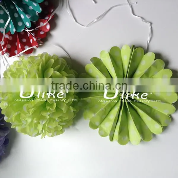 popular polka dot paper fan double used paper pinwheels fan and pom poms flowers wedding table decoration
