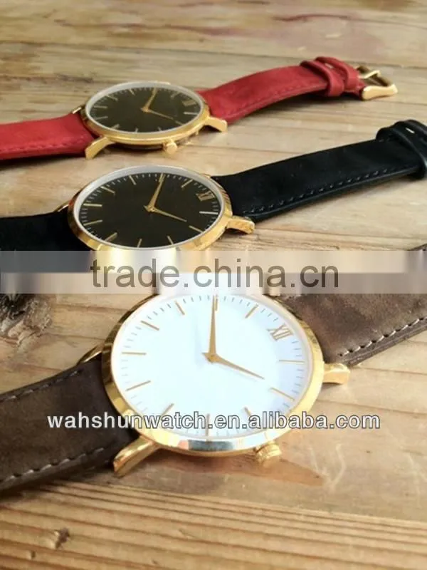 ladies genuine leather two hands movement slim gold watches