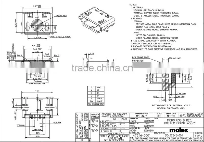 47346-0001 0473460001 Conn Micro USB
