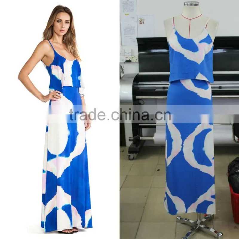 New arrival royal blue and white women maxi dresses party wear, tie dye maxi long party dress for women 2016 australia style