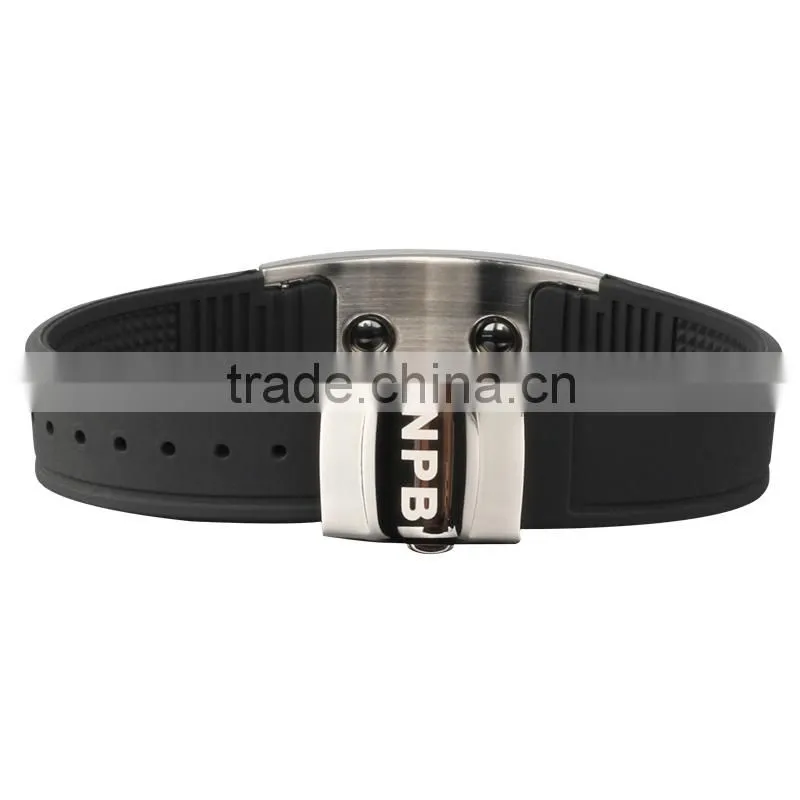 Noproblem P035 FDA tiurmaline germanium bio magnetic stainless steel newest fashion silicone bracelet