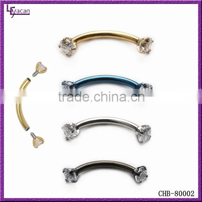 Surgical Steel CZ Paved Prong Setting Custom Barbell Curved Eyebrow Piercing