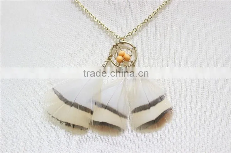 Newest Elegant Dreamcatcher Necklace Orange Beads Feather necklace Dream Catcher Jewelry 2016 Fashion Necklace Wholesale