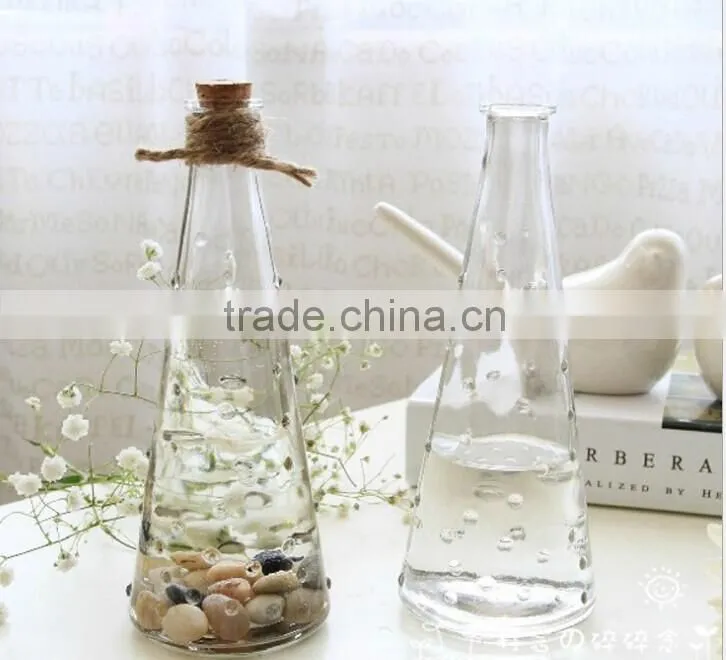 painted glass floating bottle with cork for wishing small table glass flower vase