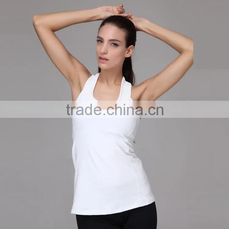 Wholesale Plain White Top Women Workout Fitness Clothing Yoga Tops