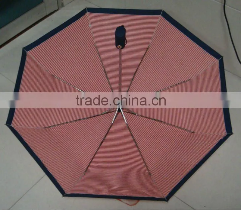 3 folding stripe auto open and close windproof umbrella with should bag