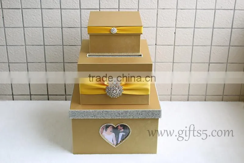 Elegant gold wedding gift card box with rhinestones