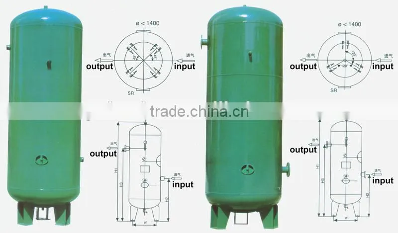 compressed air storage tank pressure vessel with buffering and storage function