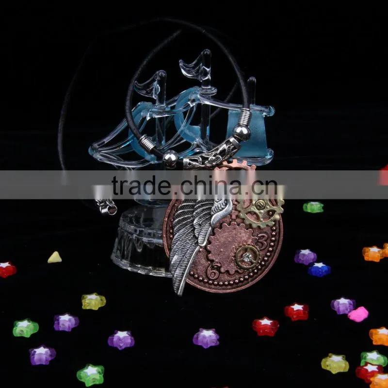 2015 yiwu fashion imitation jewelry hot sale steampunk gear wings pendant with imitation crystal cameobig statement necklace