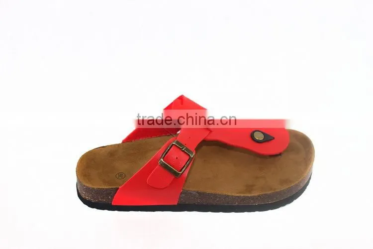 2015 red flip-flops cork outsole lady leather sandal shoes