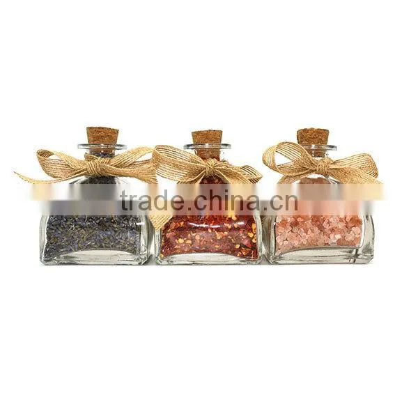 Spices in Cute Creative Square 100ml Glass Jar with Cork and Bow Perfect for Spice Shops and Spice Gift Distributors and Amazon