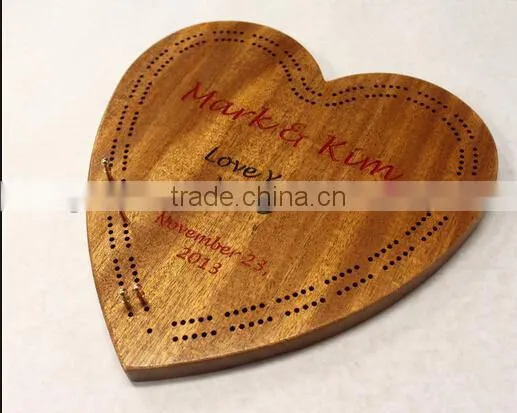 Hear Shape Wood Cribbage Board
