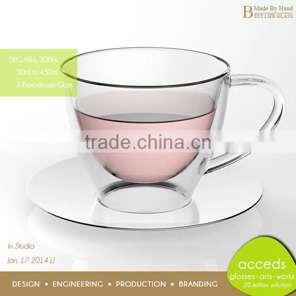 Reusable Clear Borosilicate Glass Cup Double Wall Cup