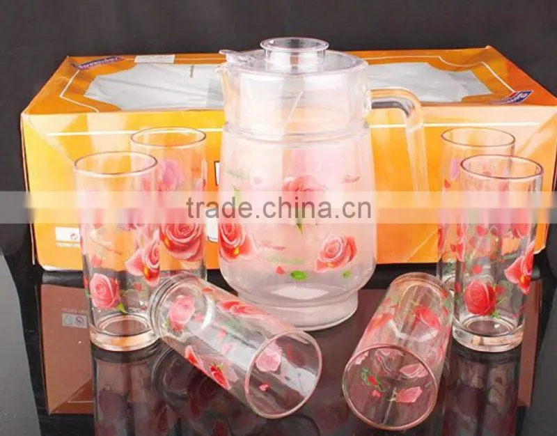 7pcs Glass Drink Set With Big Jug & 6pcs Mug