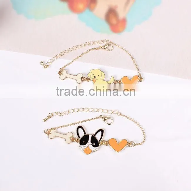lovely dog bone and heart charms bracelet enamel animal charms bracelet gold chain bracelet