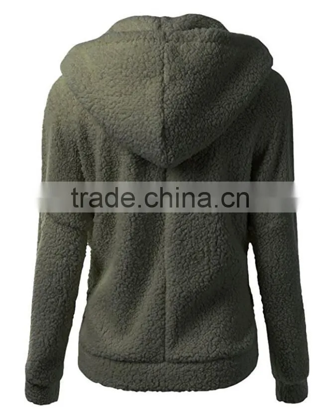 Women's Winter Autumn Clothing China Full Zip Lightweight Long Sleeve Zipper Up Teddy Sherpa Fleece Hoodie Sweatshirt Jackets
