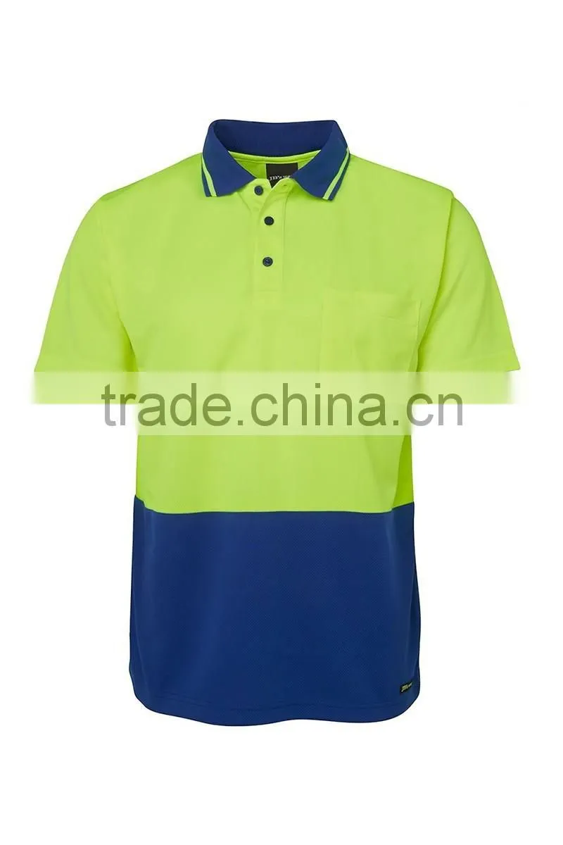 Custom polyester quick dry fit fabric workwear t-shirt contrast lime traditional style hi vis polo