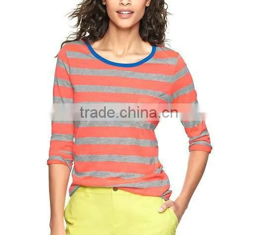 FASHION DESIGN WOMENS STRIPED LONG SLEEVE T SHIRT