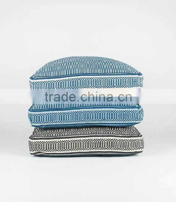 Navy Blue and Light Blue Geometric Square Dog Bed