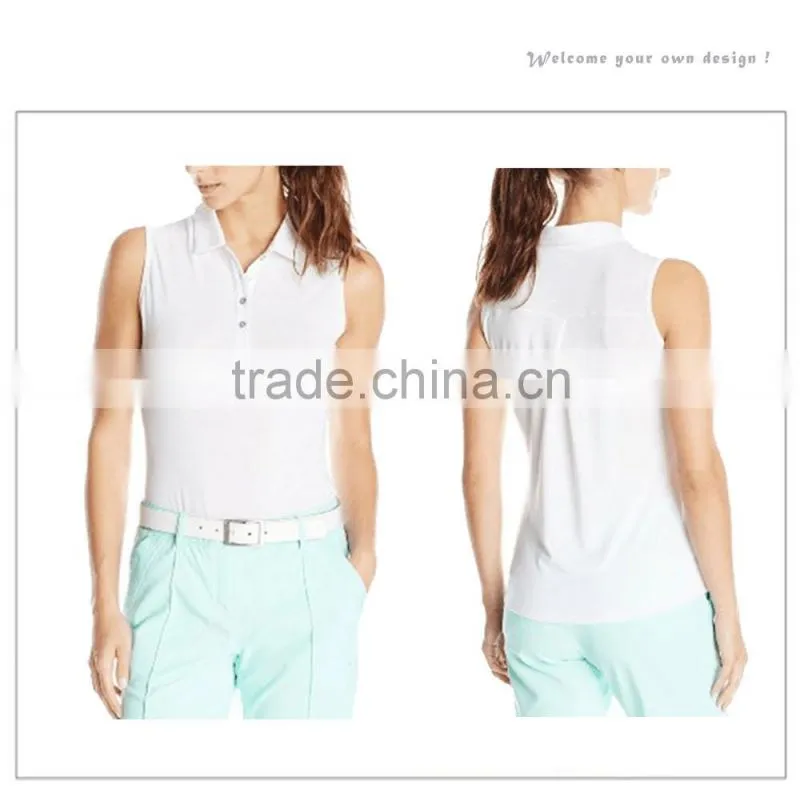 custom made women slim plain dry fit sleeveless polo shirt