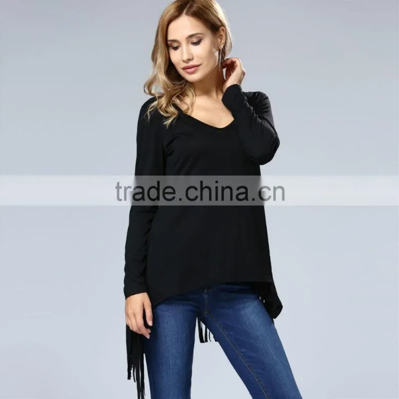 Fashion Blouse Back Lace Design Long Sleeve Korean Blouse For Wholesale 2017
