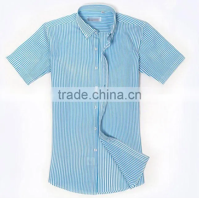 The best 2016 short sleeve blue stripe button down collar Italian men casual shirt