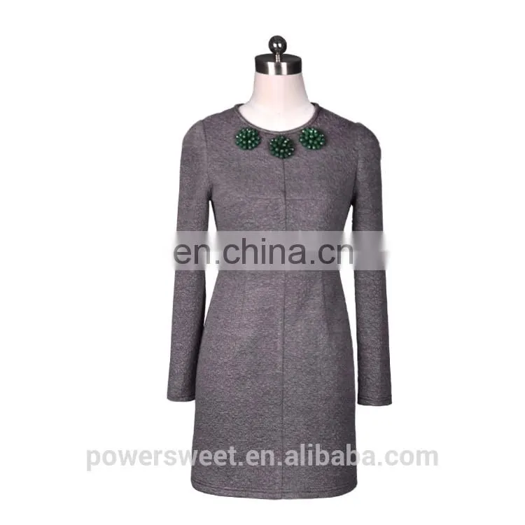 Guangzhou Clothing Manufacturer Beaded Collar Full Sleeve Ladies Fashion Dresses