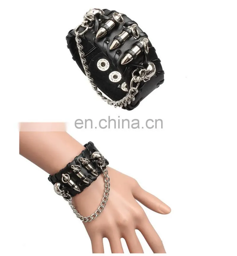 Fashion cool euramerican style decorative rivet punk thick leather bracelet