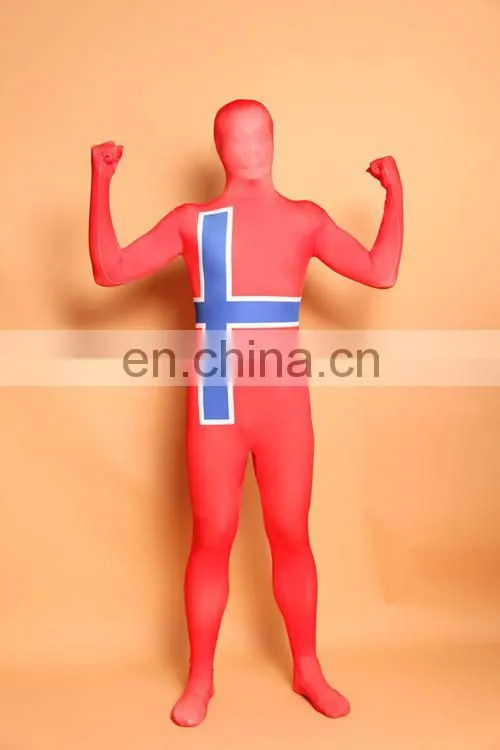 Red Blue Sweden Flag Spandex Zentai Suits Unisex Costume