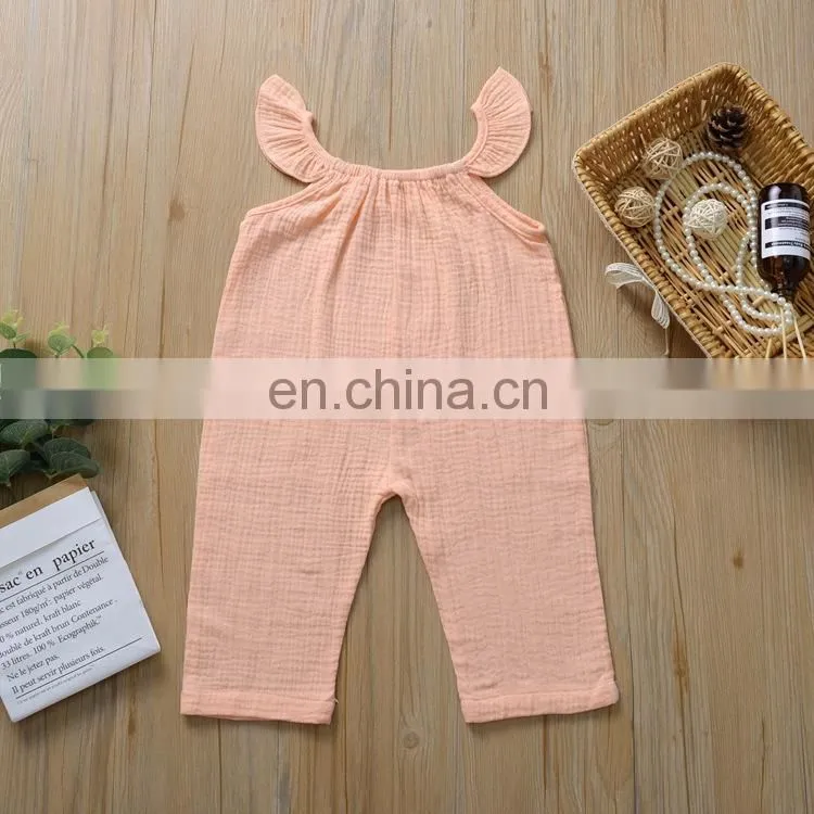 Wholesale Baby Girl Clothes Romper Summer Sleeveless Linen Ruffle Baby Romper Onesie