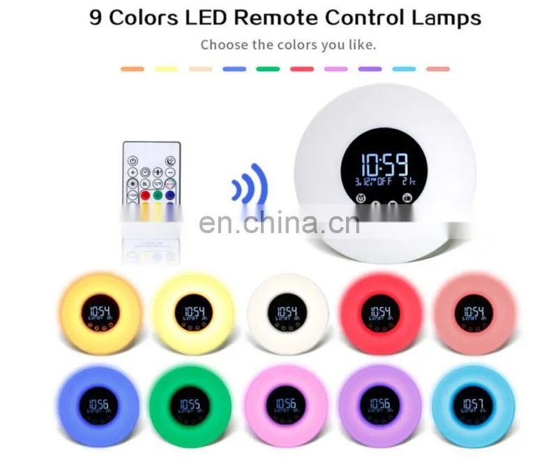 Remote control USB sunlight Wake Up FM Radio And Snooze Function Smart LED Alarm Desk & Table Clocks