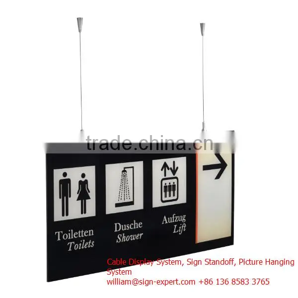 Cable hanging display suspension wire sign holder