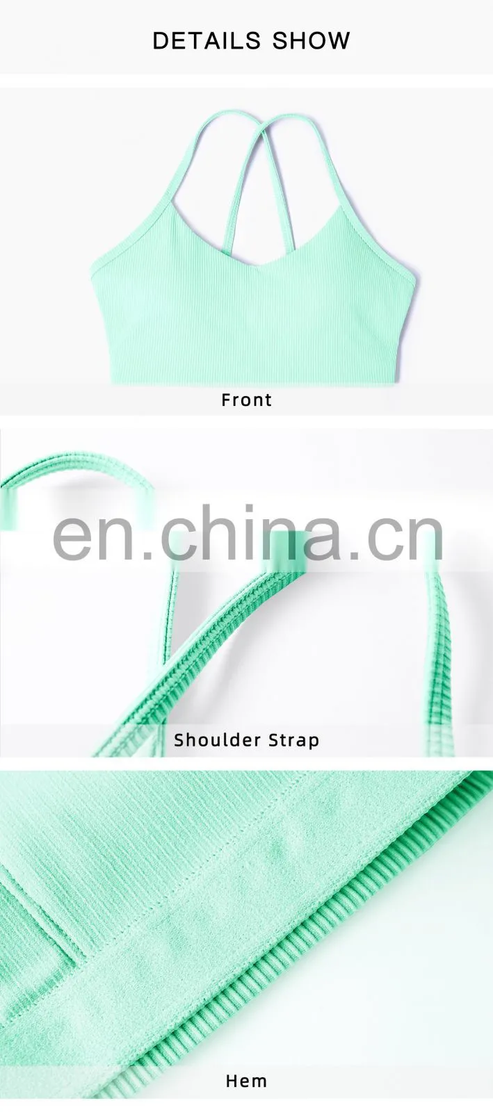 Ribber Camisole Women Yoga Fitness Workout Sports Bra Custom Print High Impact Strappy Bras Top